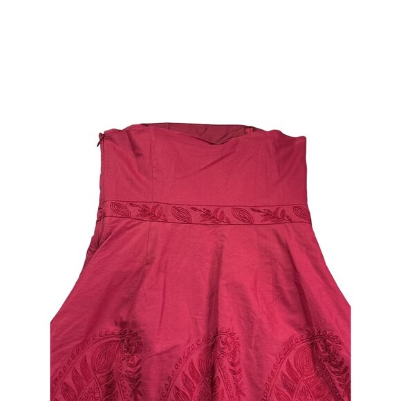 Y2K Ann taylor Strapless Red Cocktail Dress Size 2 Floral Embroidery Lined - Picture 6 of 10